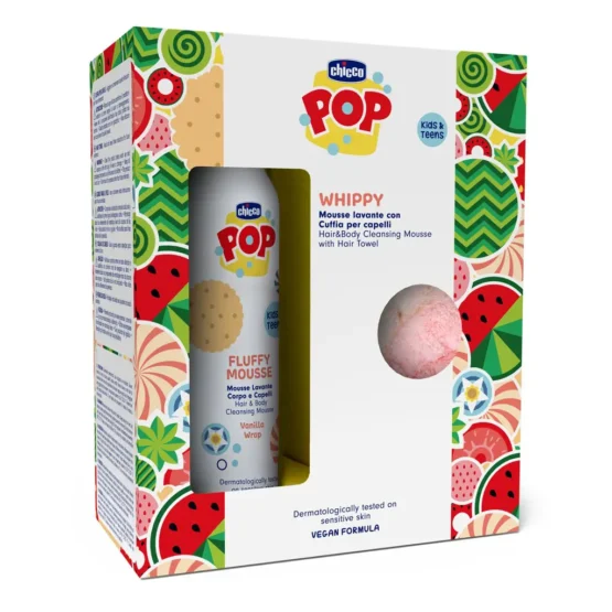 Chicco SET DHURATE WHIPPY – SHUMË LARËSE PËR TRUPIN DHE FLOKËT 200ML ME KAPAK